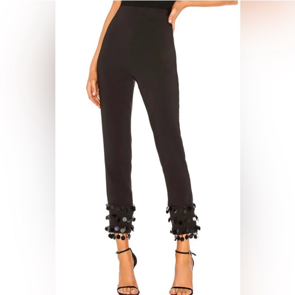 NBD Black Cropped Pants with Sequined Hem